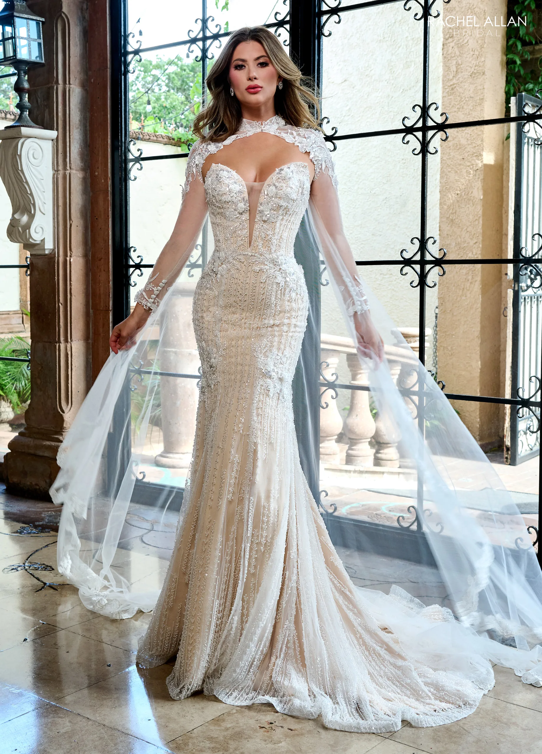 Luxury Beaded Mermaid Wedding Dress Illusion Cut-Out Neck Lace Bridal Gown Vestido de Noiva Customized P264257