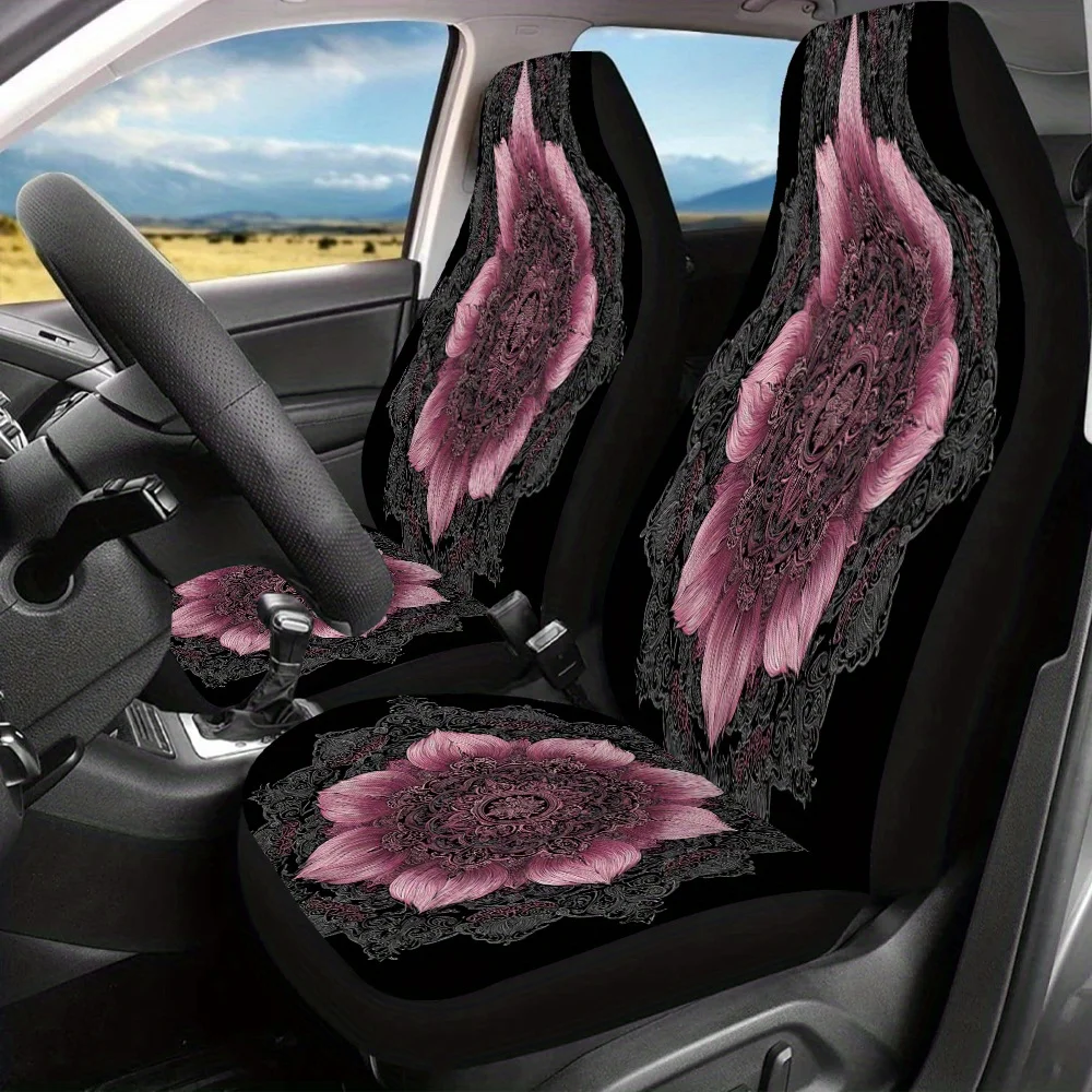 2 قطعة ماندالا زهر الفن طباعة مقعد السيارة يغطي للنساء والرجال ، العالمي السيارات الجبهة مقعد حامي للسيارات وسيارات الدفع الرباعي وسيارات السيدان و