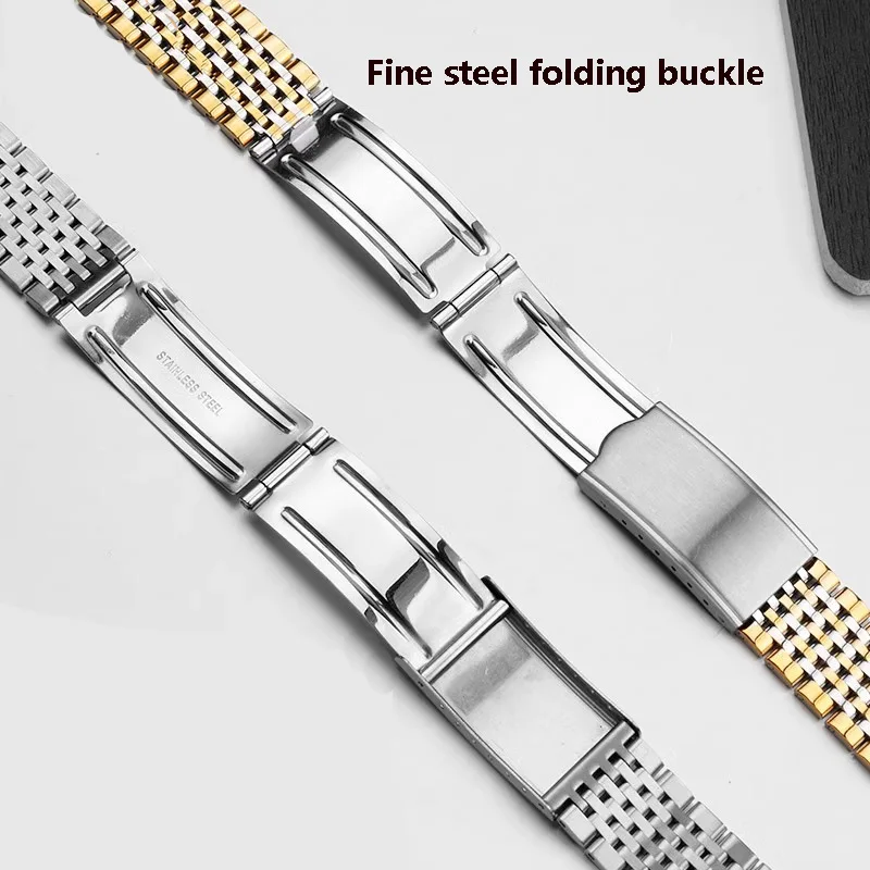 Curved End Watchband for Omega Seamaster Speedmaster DeVille Stainless Steel Strap 18mm 19mm 20mm Thin Bracelet Belt Silver Gold