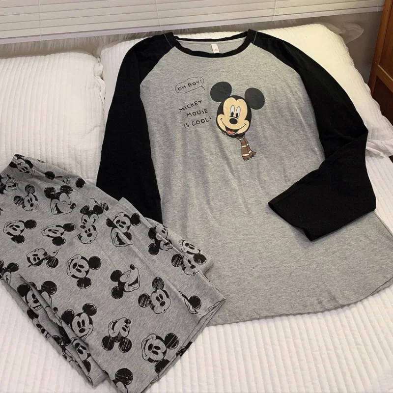 New Disney Mickey Mouse couple pajamas winter cotton long-sleeved trousers casual two-piece cartoon loungewear women\'s pajamas