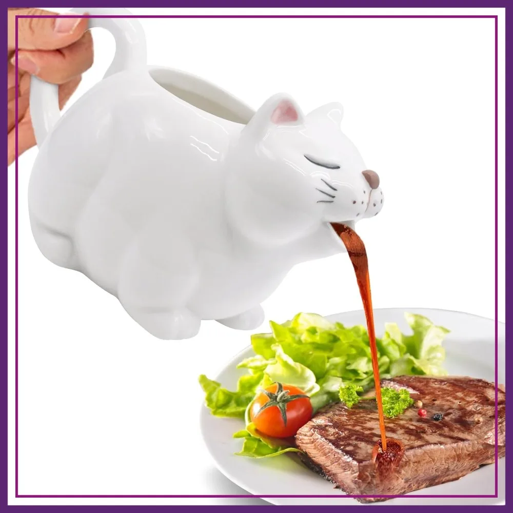 

Ceramic Gravy Boat 700ml Cat Sauce Jug Hand Painted Porcelain for Salad Dressing Broth Cream Milk Thanksgiving Halloween Christmas