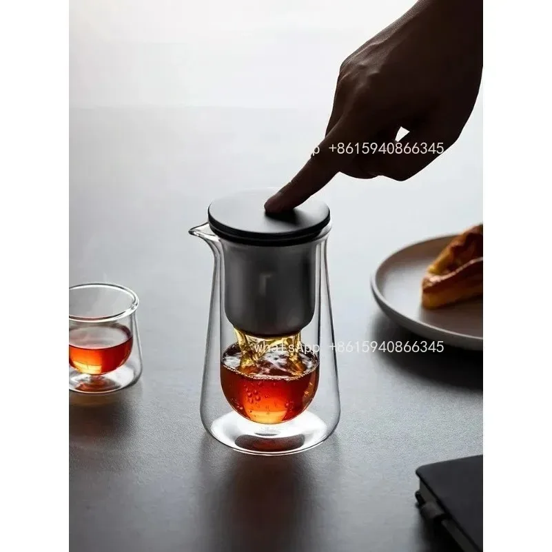 Glass teapot one-click filter brewing teapot set Household heat-resistant tea brewer Magnetic tea separation cup