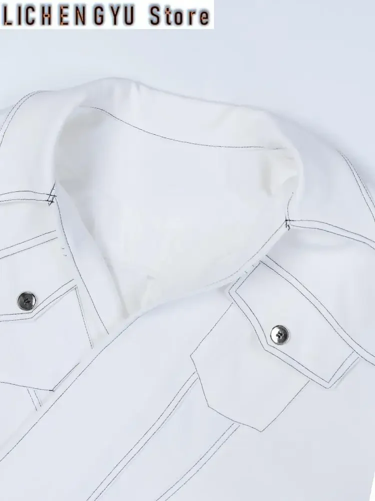 Loose Fit White Irregular Cross Big Size Casual Jacket New Lapel Long Sleeve Women Coat Fashion Spring Autumn