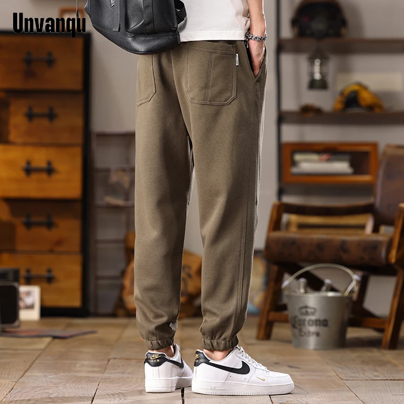 Unvanqu Harajuku Street Fashion Youth Knitted Casual Pants 2024 Spring New Soft Cotton Men's Slim Fit Versatile Harem Trousers