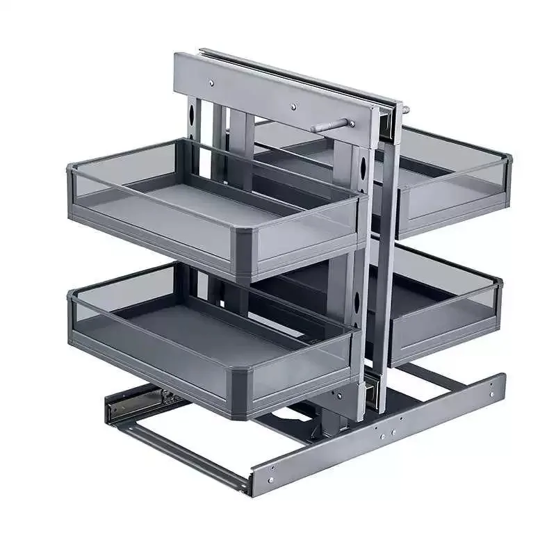Kitchen Tempered Glass Seasoning Basket, Cabinet Corner Pull-out Drawer Storage Rack