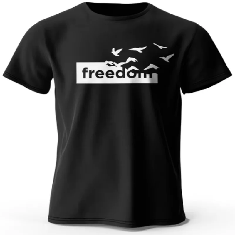 

Мужская футболка с буквенным принтом The Freedom, 100% хлопок, большие футболки с забавным рисунком для мужчин, ощущение атмосферы моды04198
