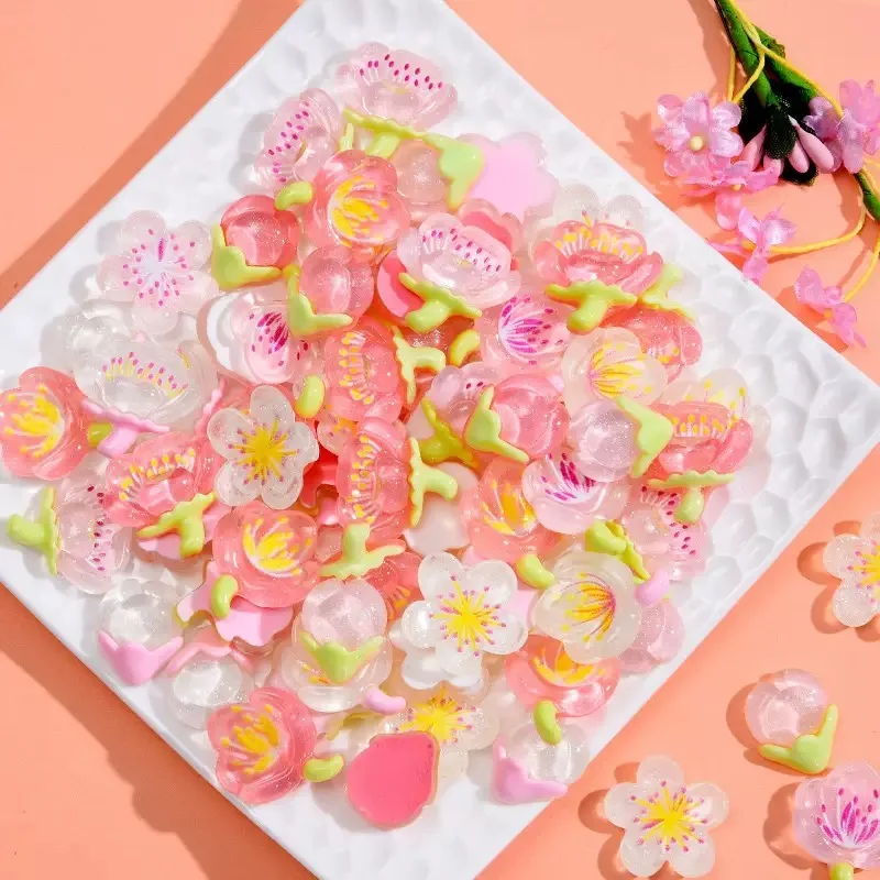 

10Pcs New Cute Kawaii Mini Cartoon Cherry Blossoms Flat Back Resin Cabochons Scrapbook Diy Wedding Hairpin Accessories Craft A86