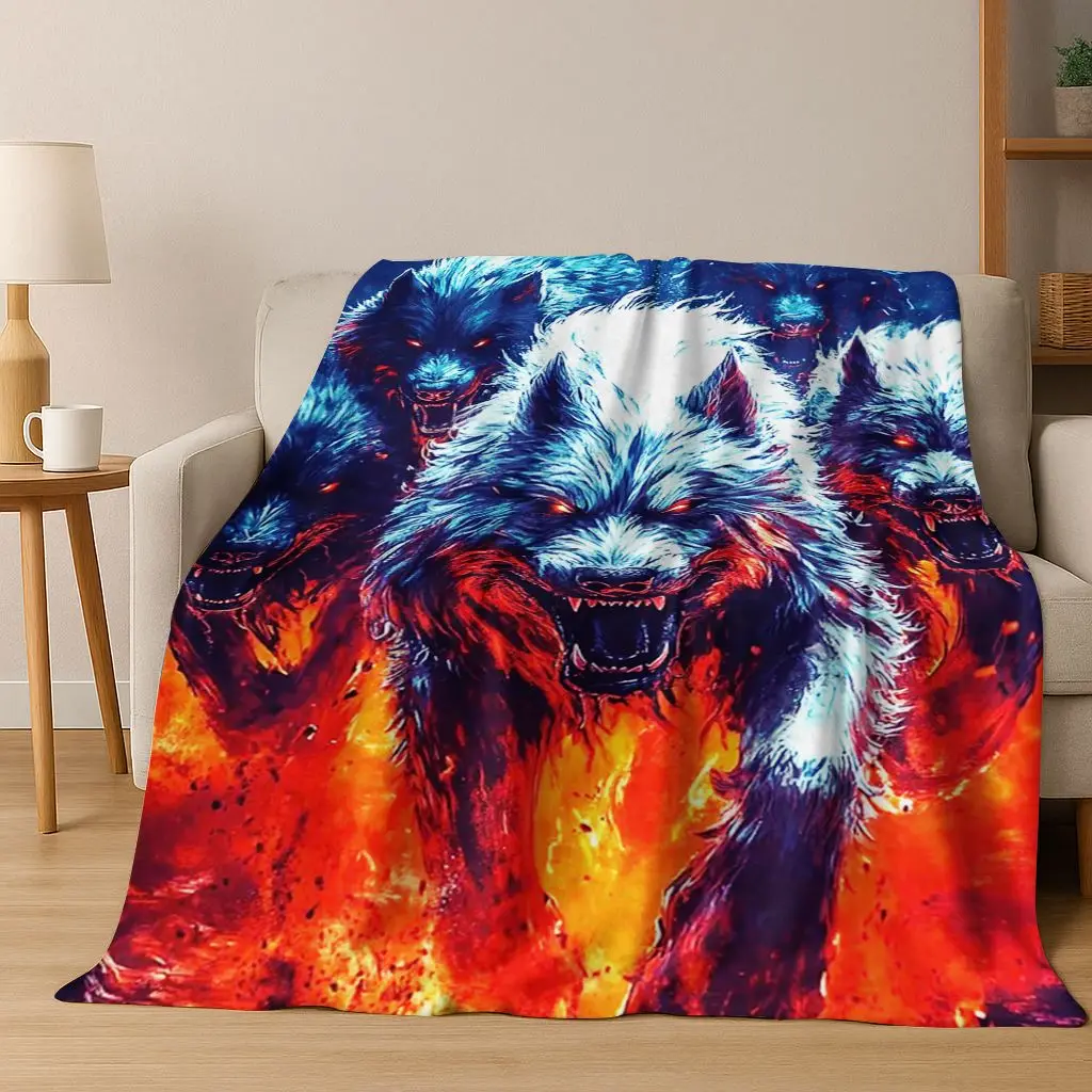 Norse Mythology Fenrir Wolf Beast Cartoon Flannel Blanket,Cozy Soft Throw Blanket for Home Bedroom Bed Sofa Picnic Cover Kids