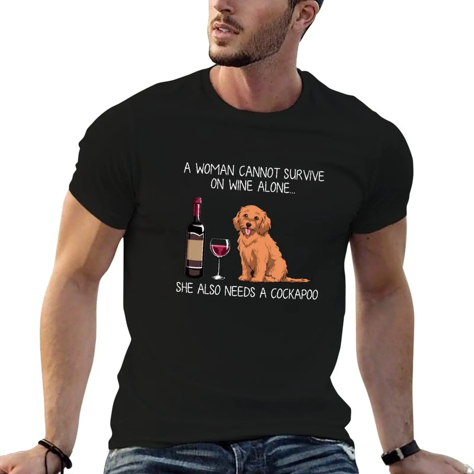 Cockapoo and wine Funny dog T-Shirt Holiday All Match T-Shirt