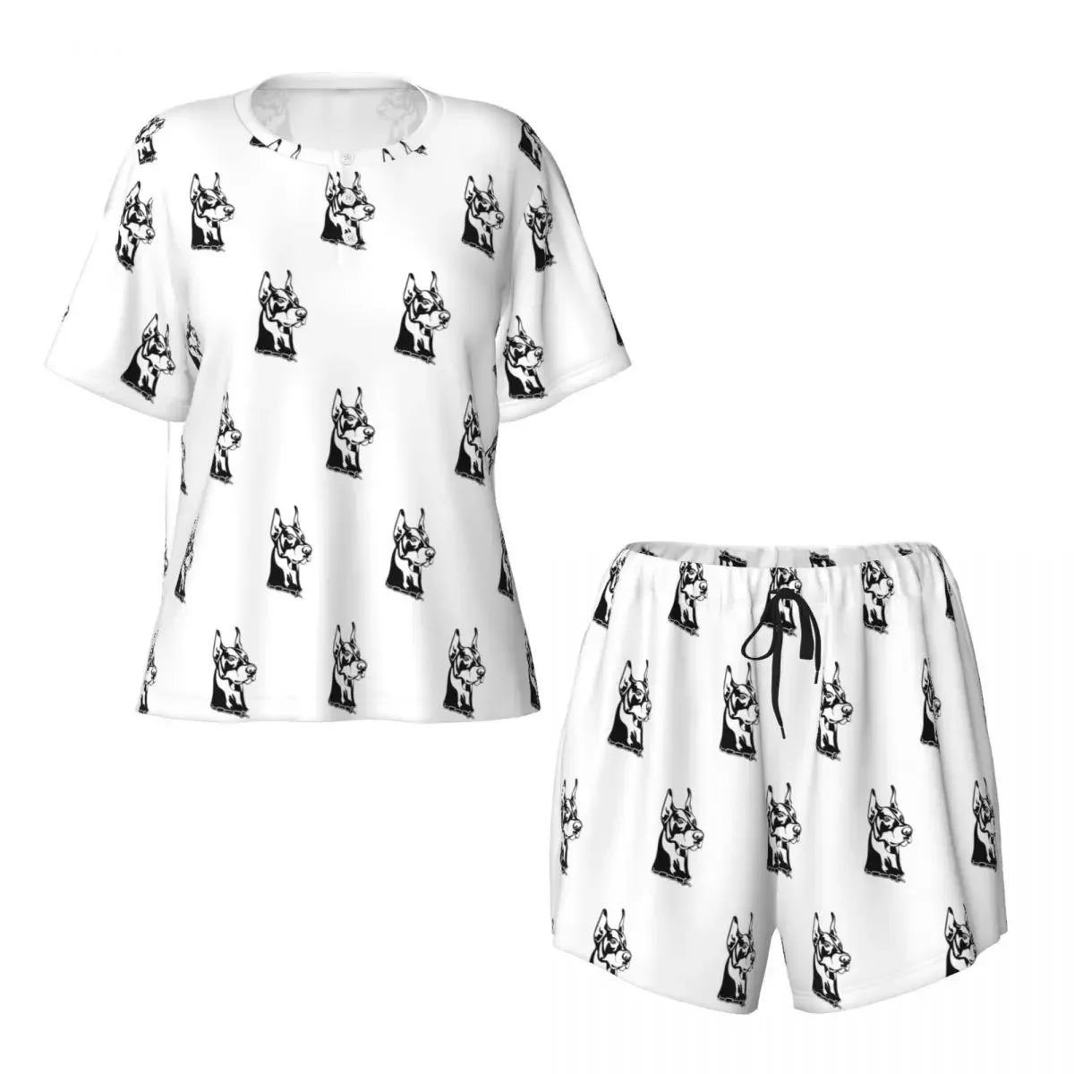 

Doberman Dog Canine Portrait Round Neck Short Sleeves Nightdress for Sleeping Sleepshirts Women Soft Pajama Set Short Pants