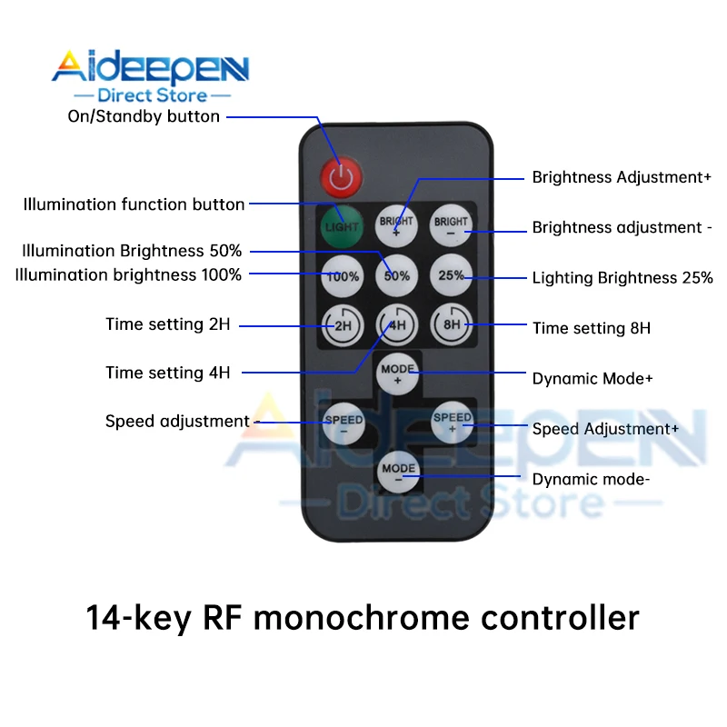 Dc 5-12v led luz de tira controlador de cor única 14 teclas rf controle remoto sem fio led controlador de escurecimento com tempo