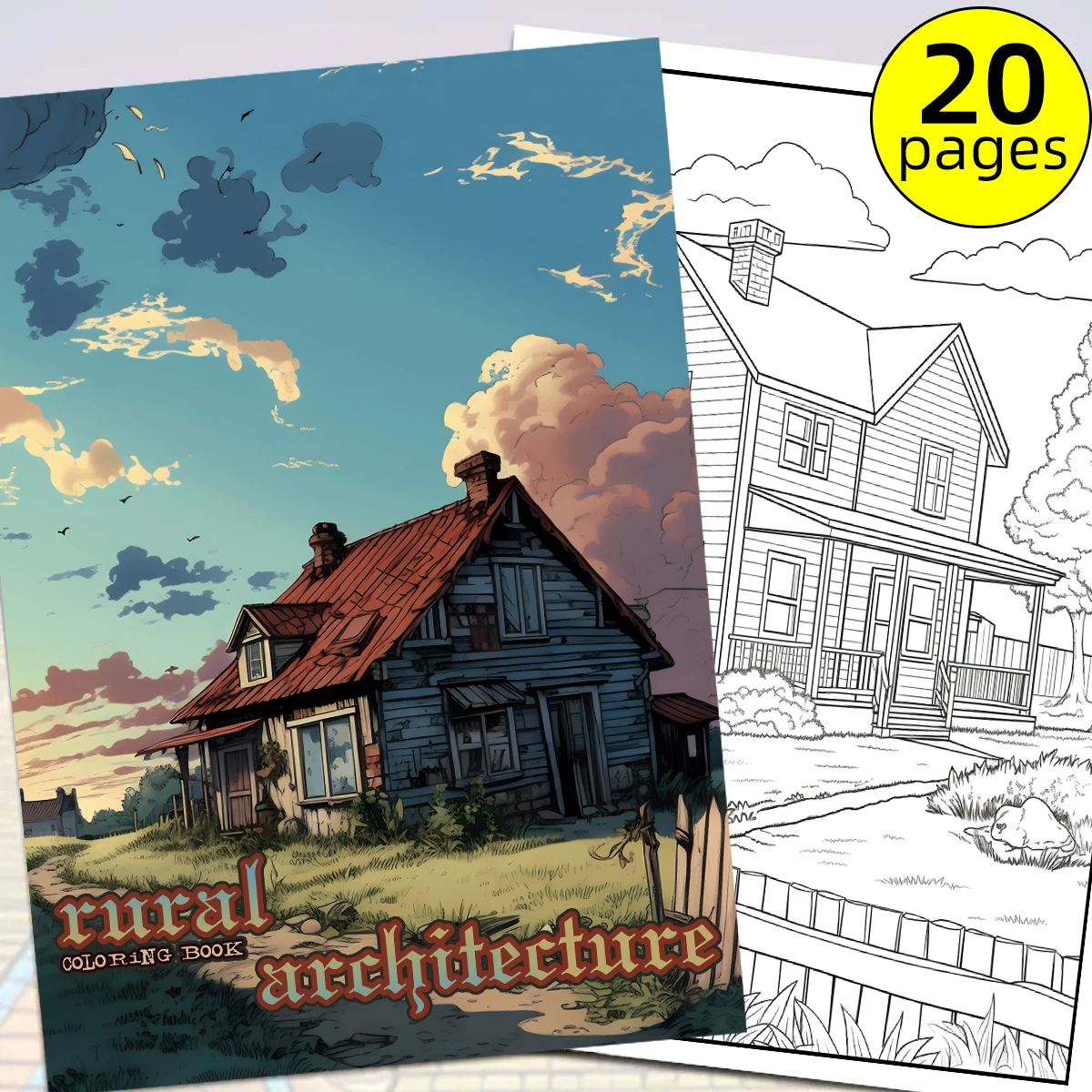 

1PC Rural Architecture Coloring Book Drawings for Kids Teens Adults Creative Inspirational Stress Relief Relaxation 20 Pages