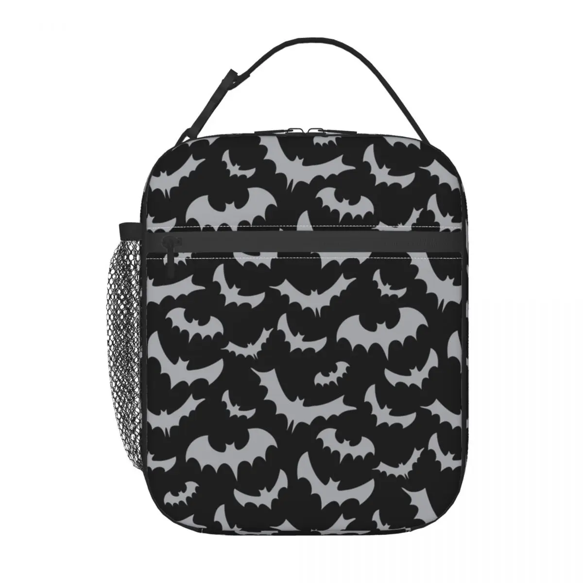 Enchanted Bats In Light Gray On Black Insulated Lunch Tote Bag for Women Goth Occult Witch Portable Cooler Thermal Bento Box