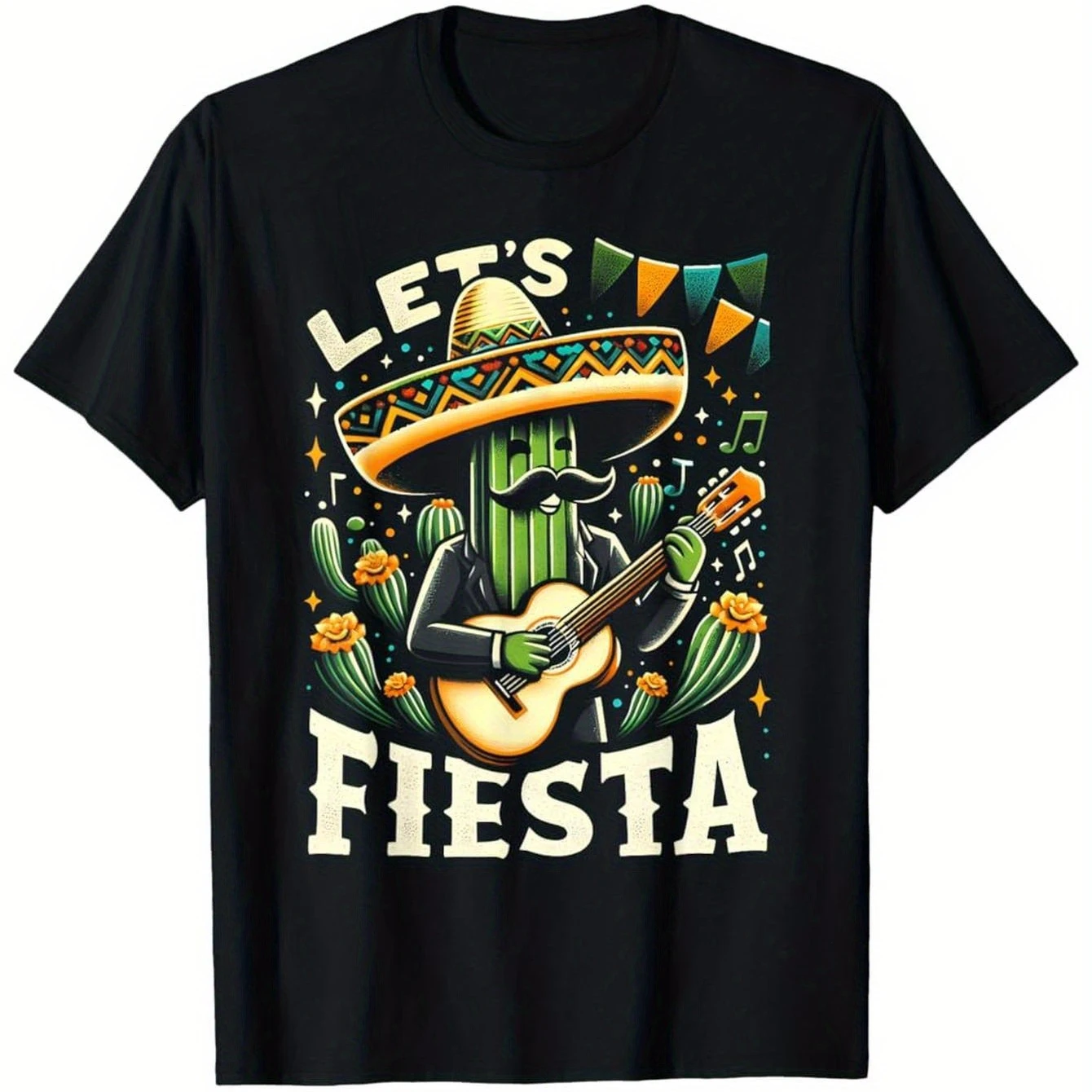 

Funny Sombrero Hats Cactus Guitarer Graphic Mexican Fiesta T-Shirt 100% Cotton O-Neck Short Sleeve Summer Casual Mens T-shirt