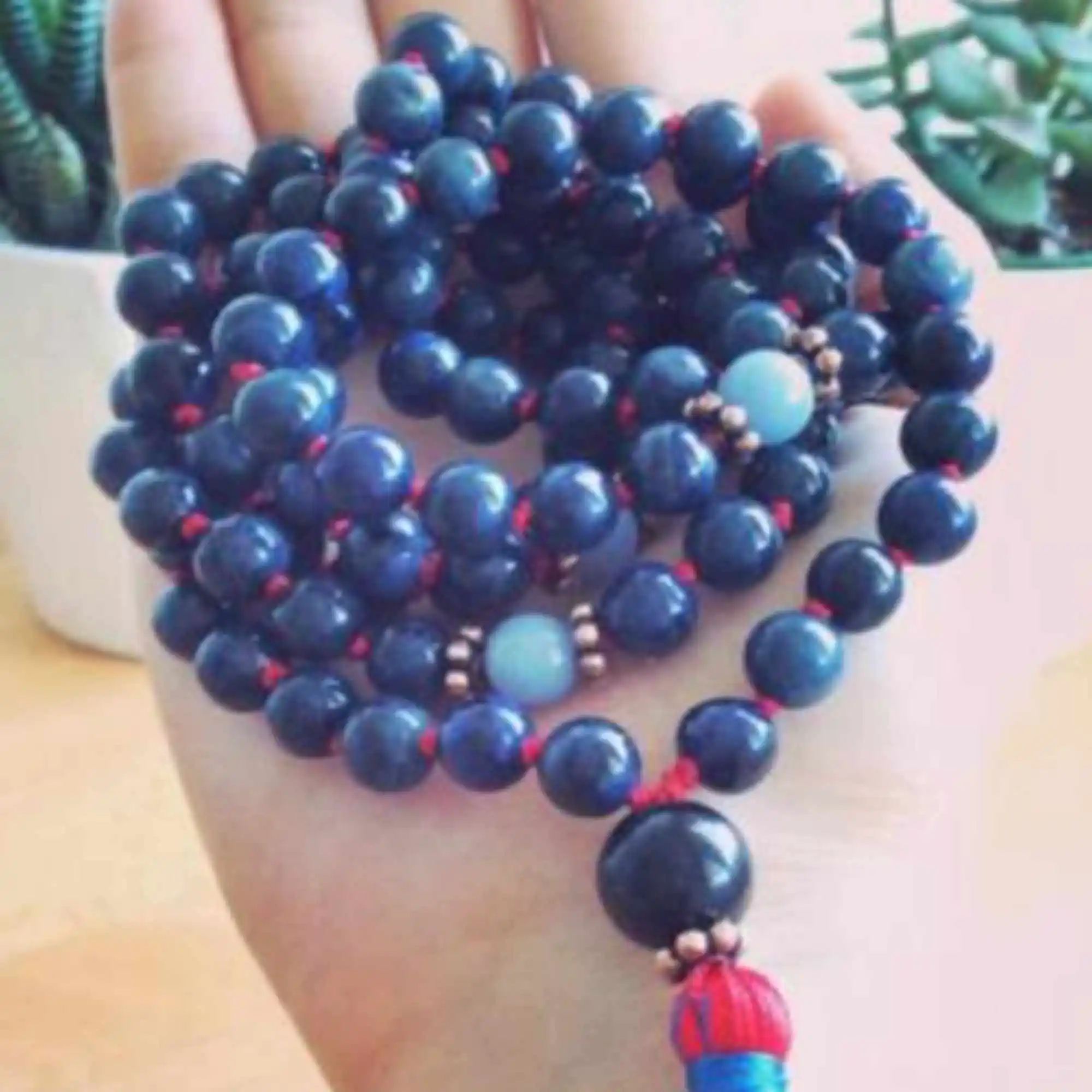 

8mm Natural 108 knot dumortierite gemstone beads necklace Bridal Statement Tranquility Crystal Couples Yoga Men