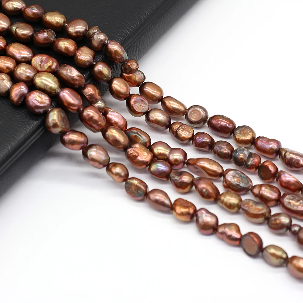 7-8mm100% Natural Freshwater Pearl Coffee Irregular Shape Loose Beads for DIY Jewelry Making Women Necklace Bracelet Accessories