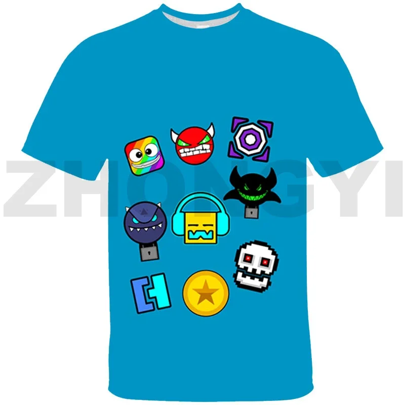 3D Print Angry Geometry Dash T Shirts Kids Cartoon Anime Tshirts Child Toddler Boys Girls Oversized Tee Tops Streetwear Teenager