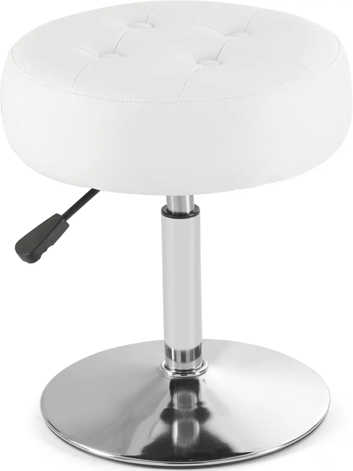 

White Vanity Chair with Adjustable Height, 360 Swivel, Round Ottoman Tufted PU Leather for Makeup Room or Bathroom
