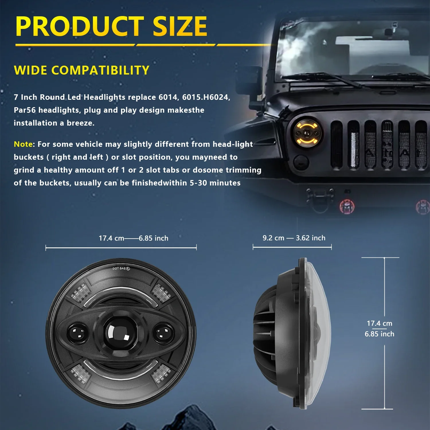 7 Inch Ranger Smiley LED Lighthouse Projector Face Pattern Headlight for Harley Ultra Classic Electra Lighthouse 4x4 Wrangler JK