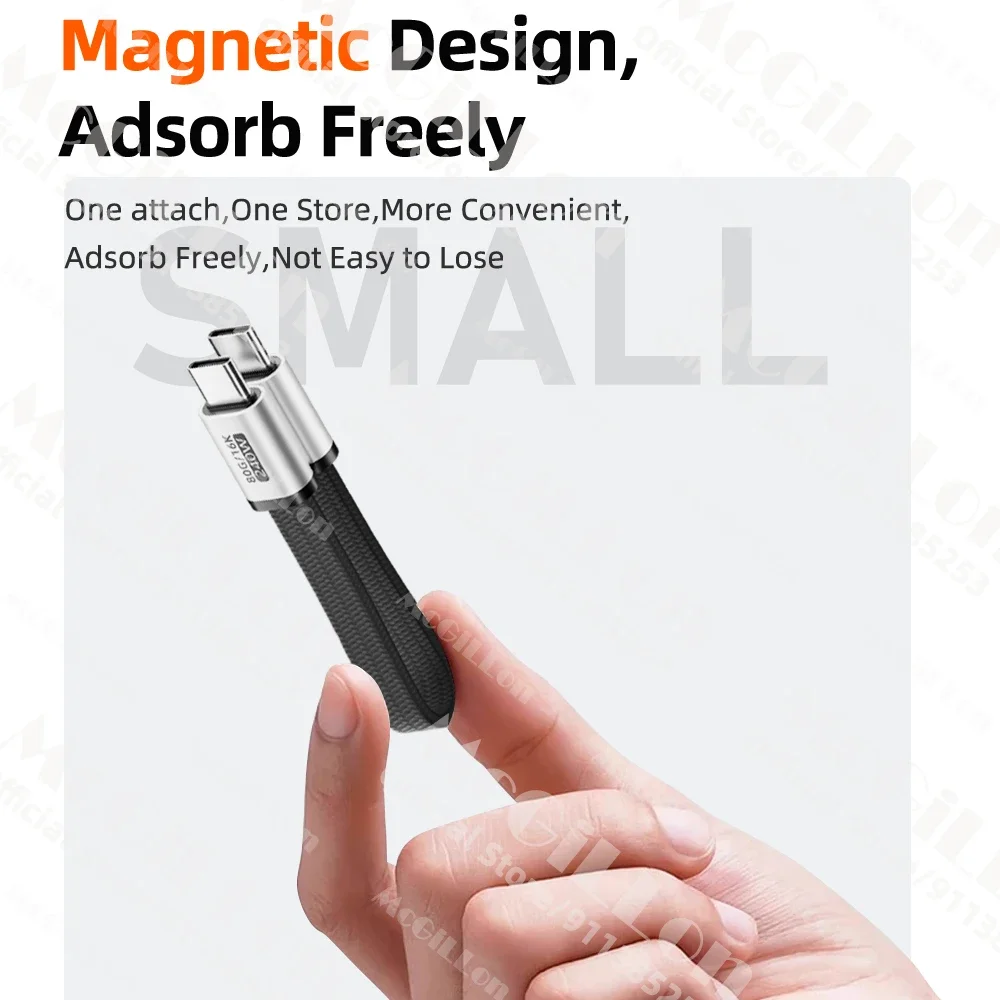 80Gbps 16K Magnetisches Kurzes USB-C-Kabel PD 240W Schnellladekabel mit Tragbarer Aufbewahrung Typ-C-zu-C-Kabel für Handy Tablet Laptop – Detail 5