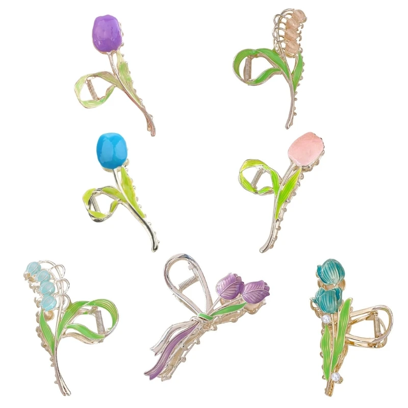 Hair Claw Clips Tulips Alloy Hair Clip Delicate Jaw Clips Non Slip Large Hair Claws Strong Hold Hair Accessories