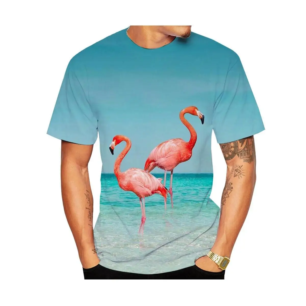 Flamingos T-Shirts Animal 3D Print Men Woman Fashion Streetwear Short Sleeves O-Neck T Shirt Harajuku Kids Tops Tees Clothing