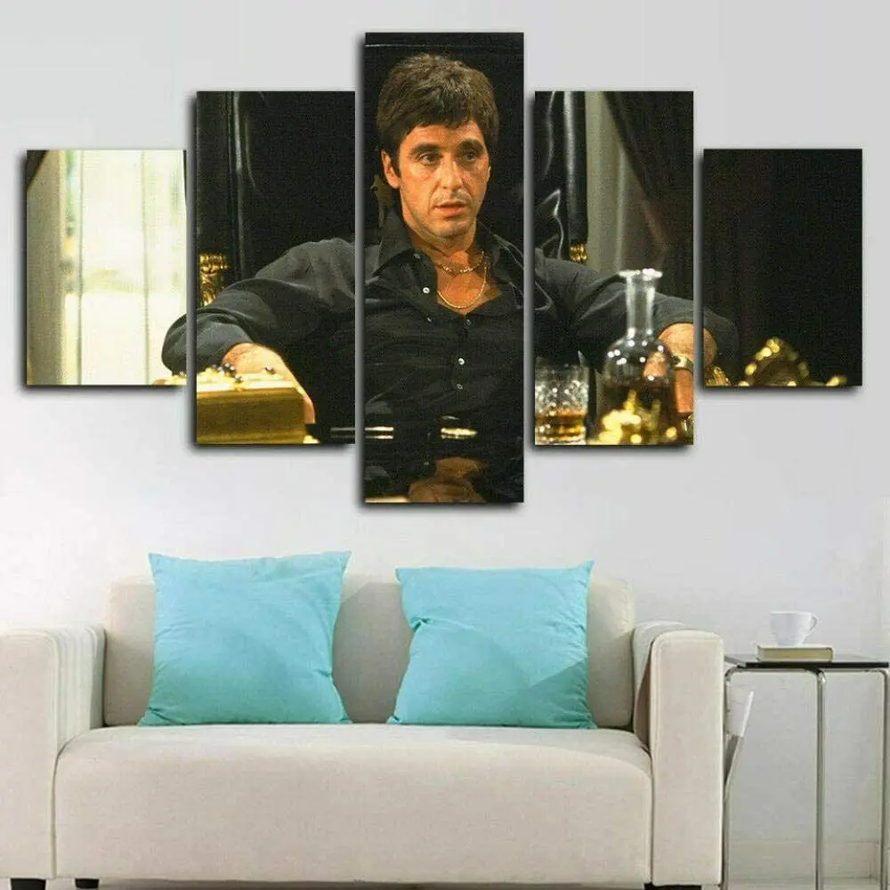 Scarface Tony Montana Gangster 5 Panel Canvas Print Wall Art Home Decor HD Print Pictures Poster No Framed 5 Piece Room Decor