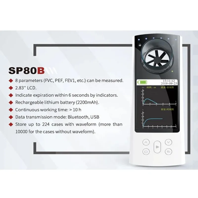 CONTEC SP80B/SP70B Digital Bluetooth Spirometer Lung Breathing Diagnostic Vitalograph Spirometry + APP (Mouthpieces Optional)