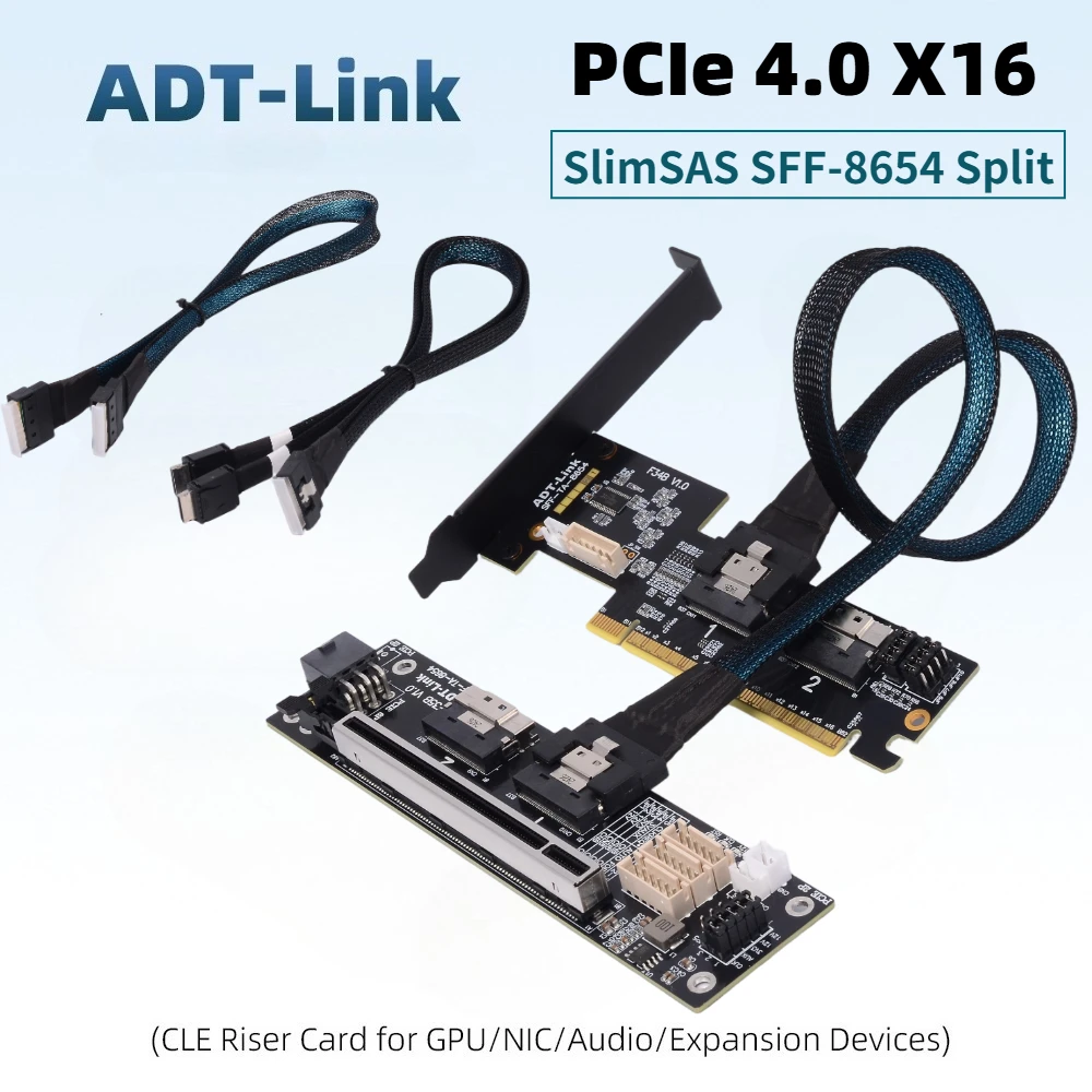 Discrete GPU PCIe 4.0 x16 SlimSAS SFF 8654 8i Video Card Split Card GEN4 X16 to X8 X8 PCIE Bifurcation 1 to 2 Expansion SFF-8654