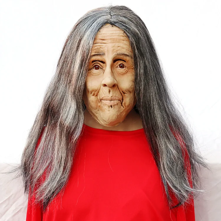 

Scary Old Woman Mask Latex with Hair Halloween Fancy Dress Grimace Party Costume Cosplay Masks Props Adult One Size