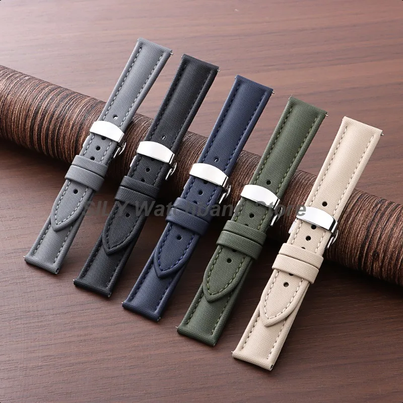 Business Sailcloth Nylon Watchband 18/19/20/21/22mm Quick Release Butterfly Buckle Strap Universal Bracelet Waterproof Wristbelt image 3