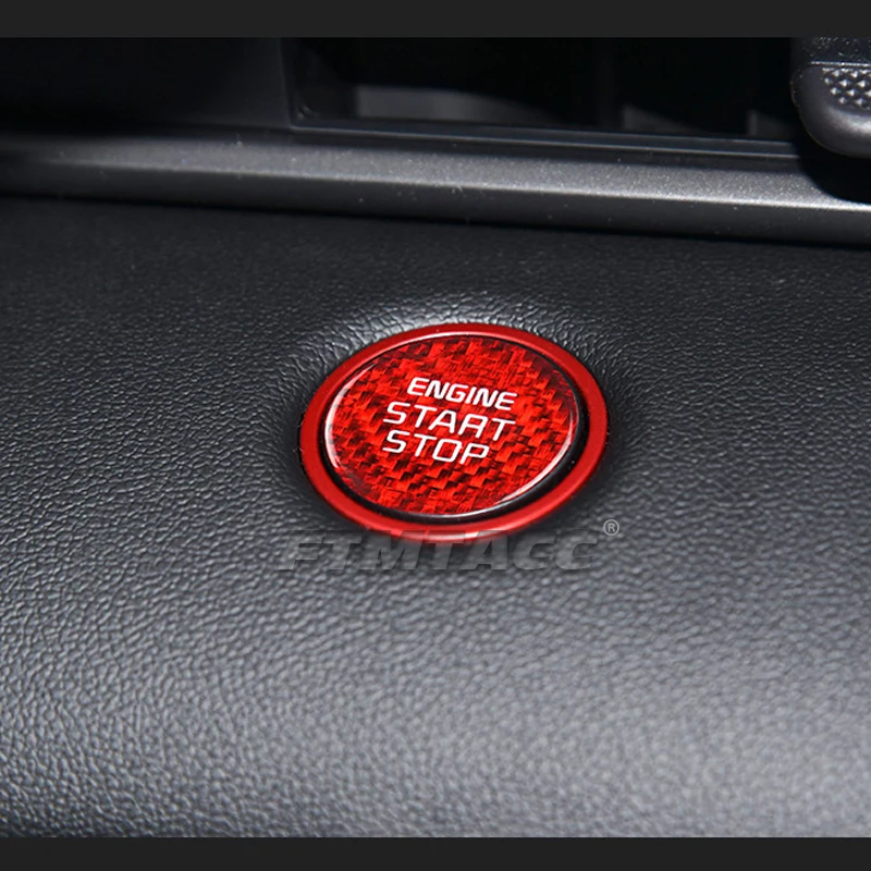 Red Carbon fiber Glue Car Stop Start Engine Button Cover Interior Trim For Hyundai Elantra / Santa Cruz / Tucson / Palisade view 3