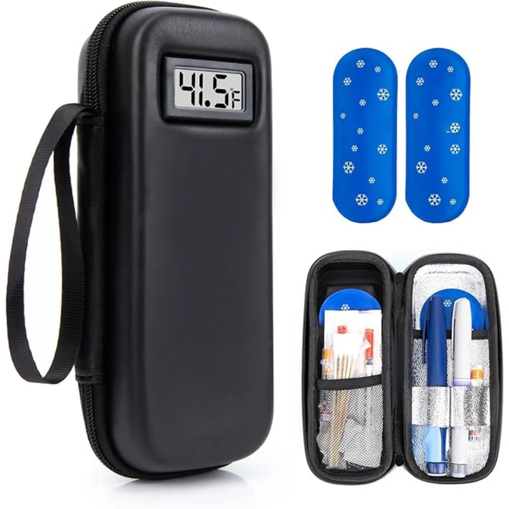 Insulin-Kühler, Reiseetui mit Thermometer-Display, Medikamenten-Organizer-Tasche, wasserdichte Insulin-Kühltasche für Diabetiker