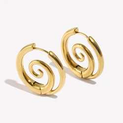 E.B.belle Spiral Snail Earrings Tarnish Free Silver Color 18K Gold Plated Earrings for Women 316L Stainless Steel Gift