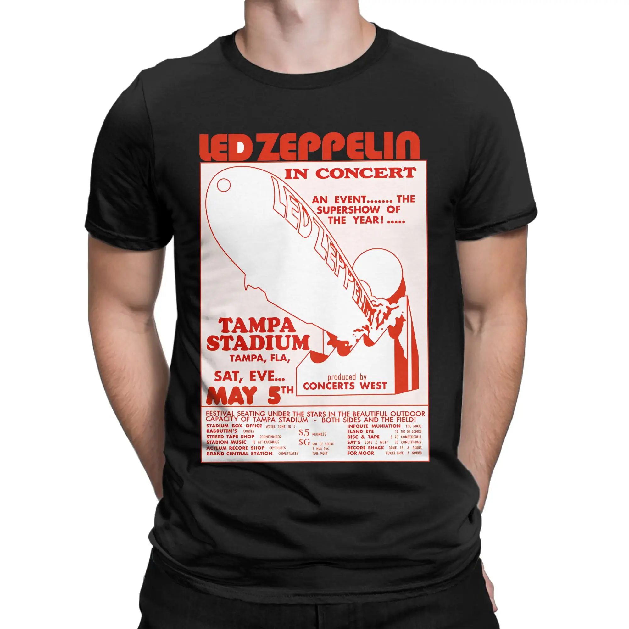 Led Zeppelin U.S. Tour 1975 T-Shirt Men  Crazy Pure Cotton Tees Round Neck Short Sleeve T Shirts Original Clothes