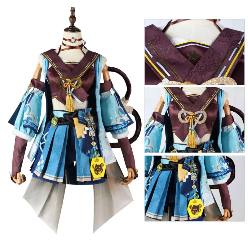 Costume de Cosplay Kirara Genshin Impact pour Femme, Perruque de Jeu Courrier, Oreilles T64 Trempées, Chat sur Halloween, Tenue de ixde Carnaval