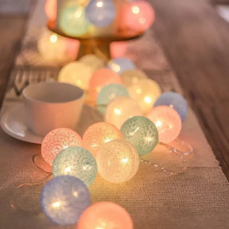 20LED Cotton Ball String Lights Outdoor Christmas Garland Fairy Light String Ball Wedding Xmas Party Bedroom Home Decoration