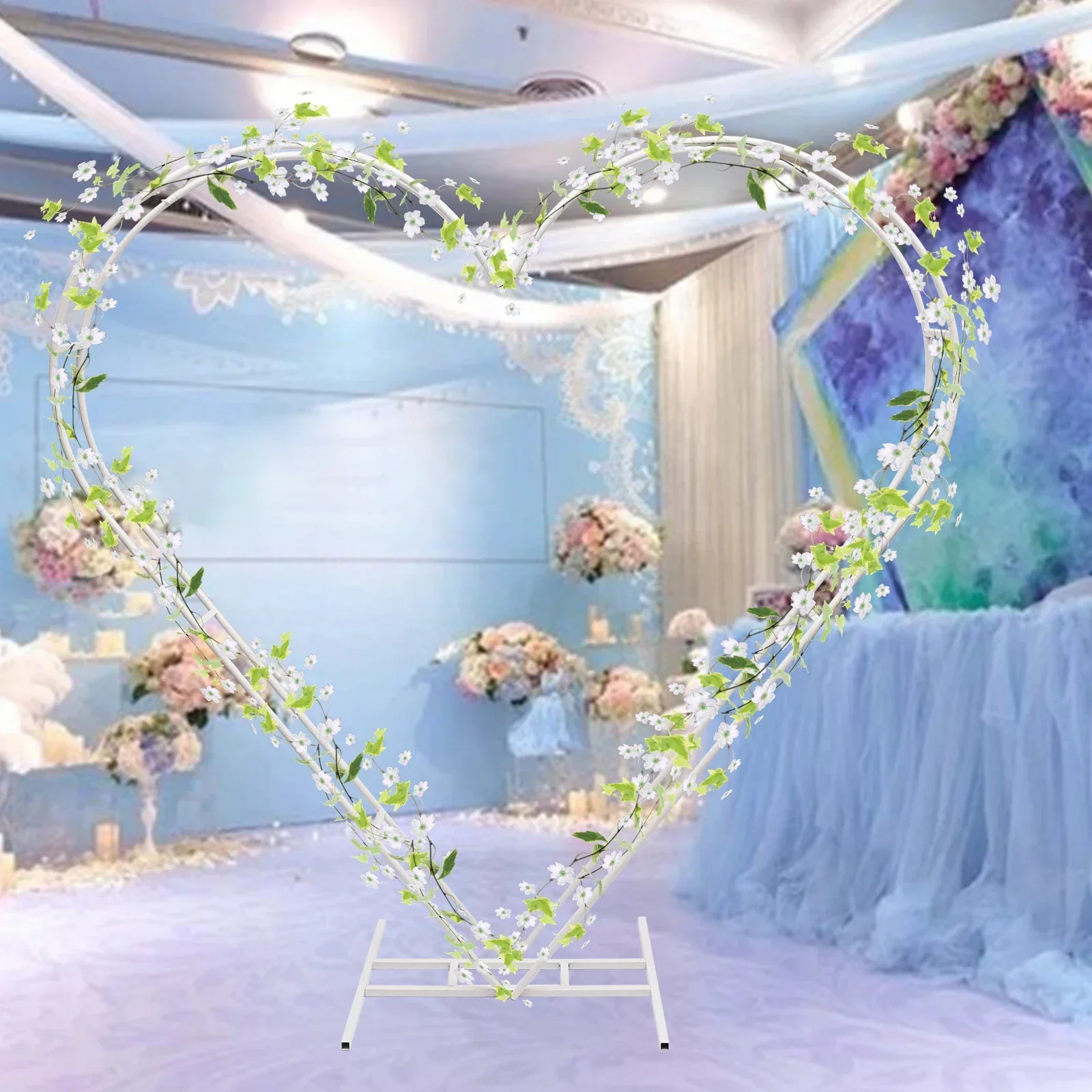 2.05M Heart Wedding Arch Heart Shaped Metal Stand Flower Display Backdrop Frame 6.7FT Metal Wedding Arch Frame Party Stand