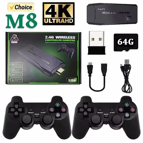 Consola de videojuegos Sticks M8, mando inalámbrico Dual de 2,4G, 4K, 10000 juegos, 64GB, juego Retro para PS1, Navidad
