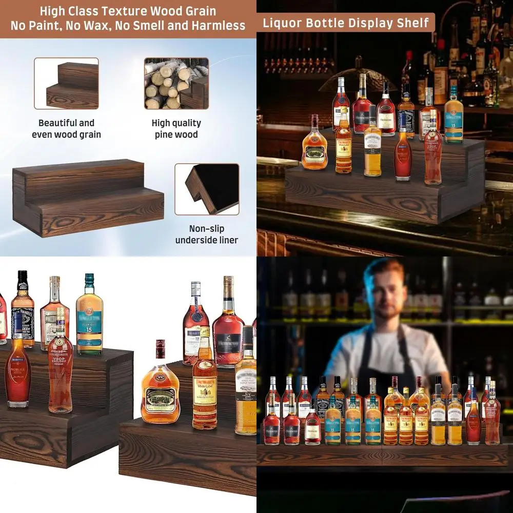 

Dual Wooden Bar Shelves for Liquor Bottles, Tabletop Wine Racks, Home Bar Display Stands