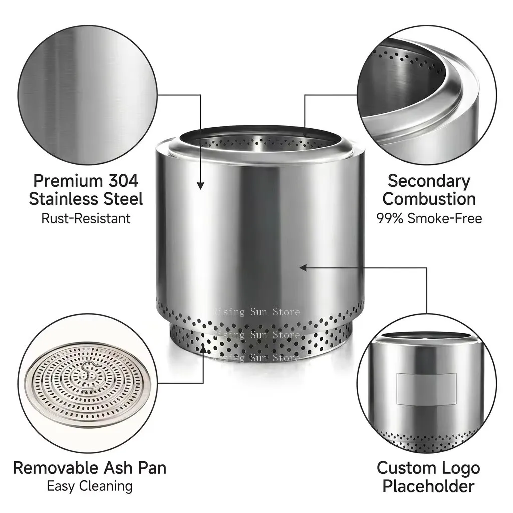 304 stainless steel smokeless fire pit secondary combustion wood stove, suitable for outdoor backyard
