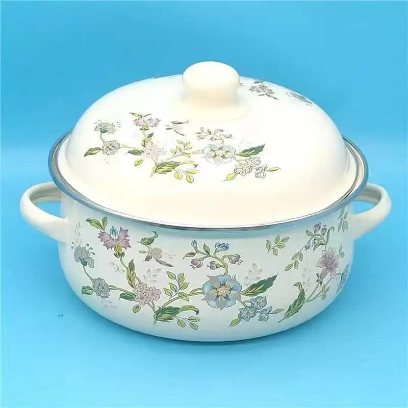 

Thiened Enamel Basin Traditional Sle Double Ear Pot Special for Soup And Noodles with Lid Old Faioned Medicine Boiling ...