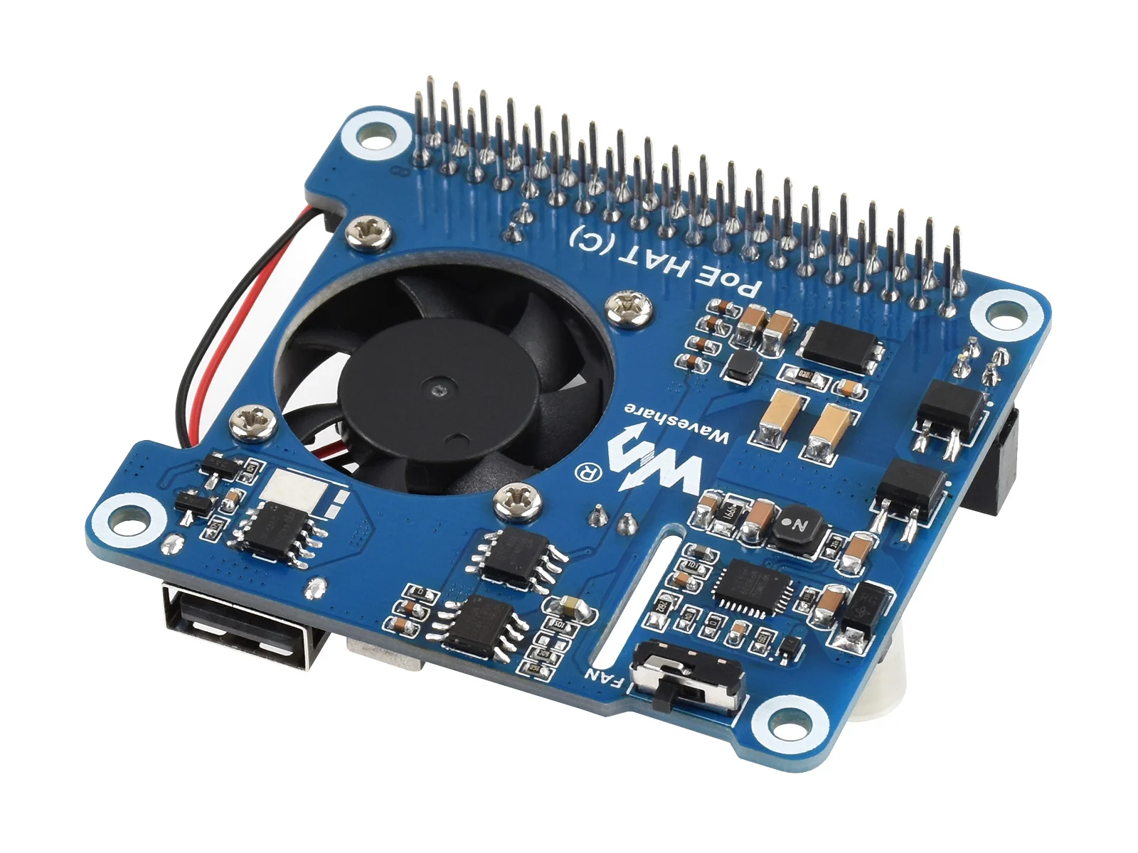 Waveshare Power Over Ethernet HAT (Typ C) POE HAT dla Raspberry Pi 3B+/4B, zgodny z 802.3af/at, Raspberry Pi 4 POE HAT — zdjęcie produktu 4