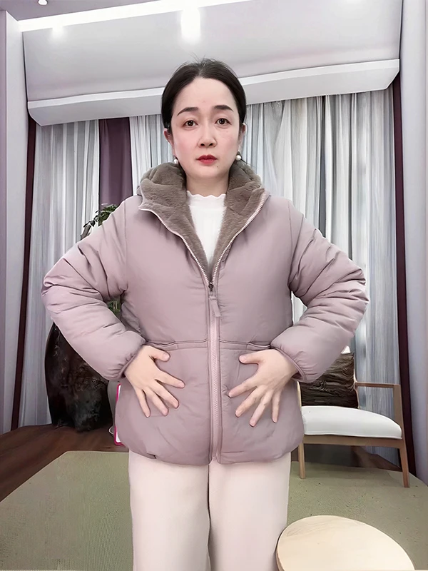 

Утепленная хлопковая куртка с капюшоном для женщин, двусторонняя, на флисовой подкладке, зимнее теплое пальто, повседневное, простое, на молнии