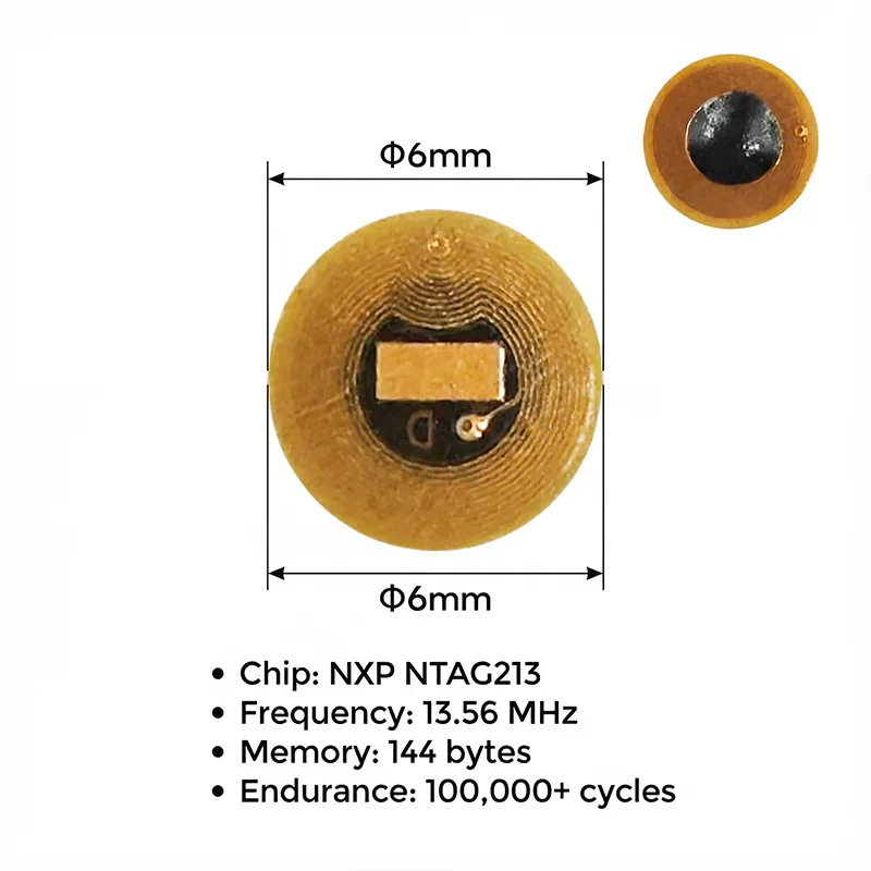 Durchmesser 6 mm NXP NTAG213 NFC-Tags Programmierbare RFID-Aufkleber Runde wasserdichte flexible FPC-NFC-Etiketten für Handys Wearables