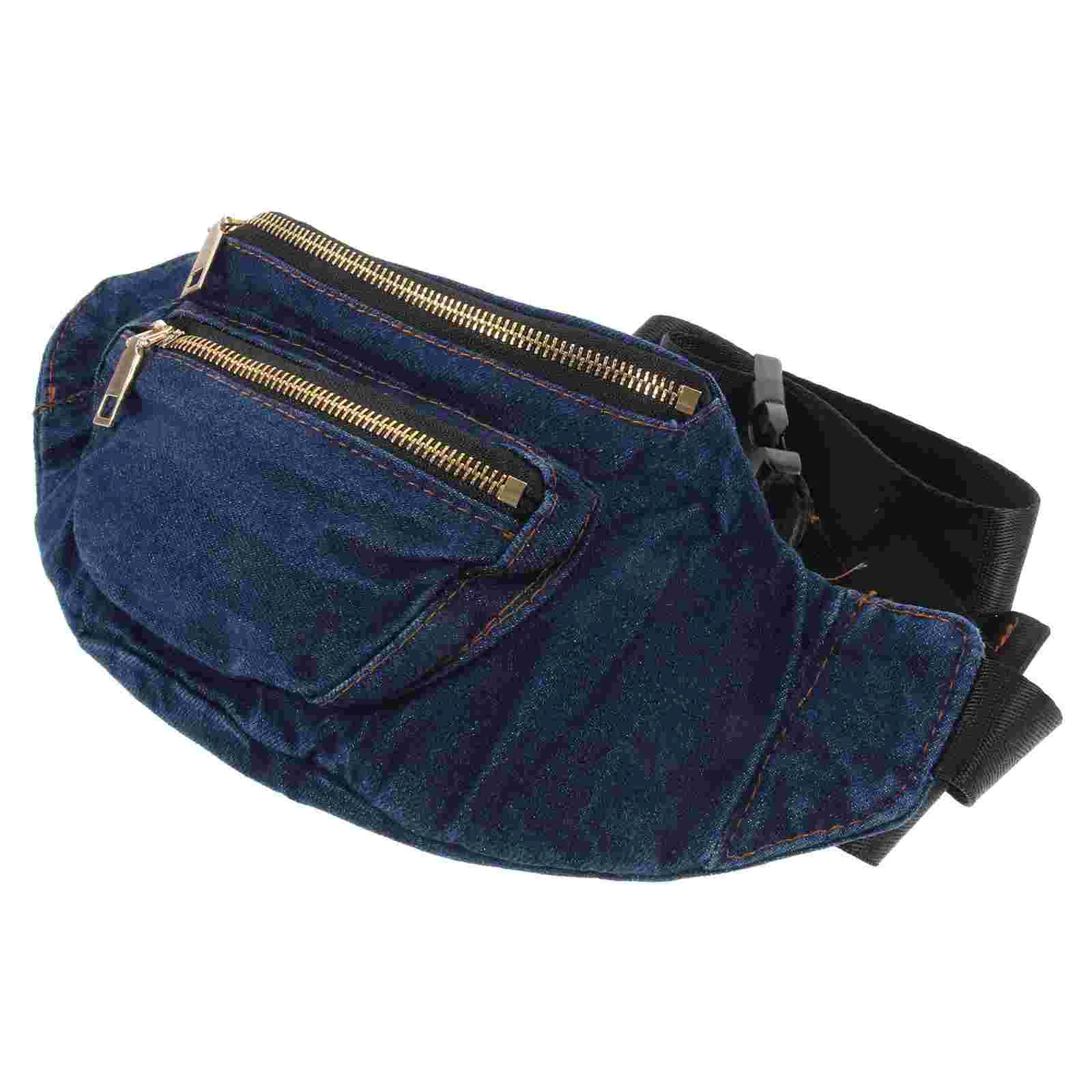 

Lightweight Denim Waist Bag Portable Crossbody Pouch Shoulder Bag Waist Pack Chest Bag for Women (Dark Blue)