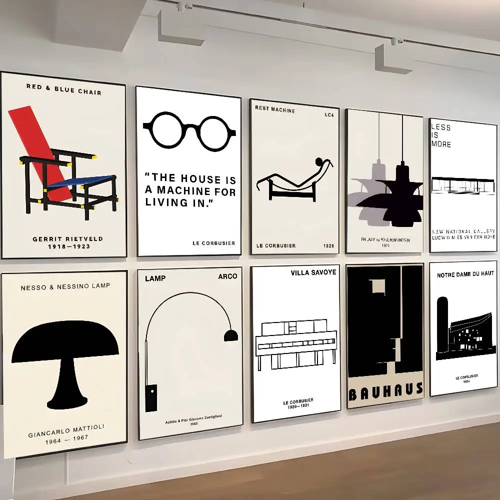 Klassisches Farnsworth House Bauhaus-Poster, selbstklebende Kunst, Raum, Eingang, Restaurant, Wanddekoration, Kunstgemälde