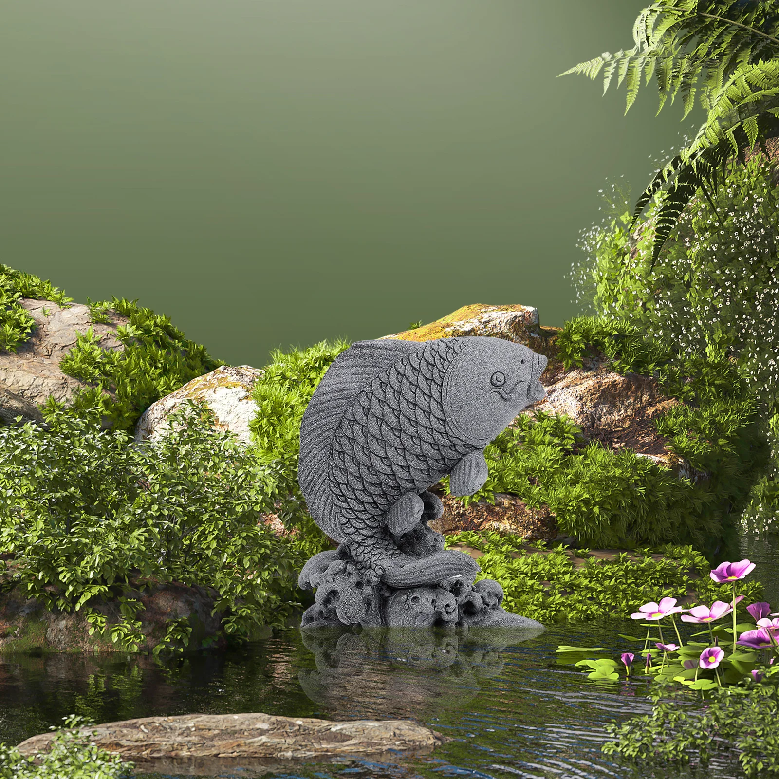 

Fish Statue Garden Decor Realistic Pond Sculpture Outdoor Weather Resistant Artistic Fish Ornament for Patio Garden Accessories