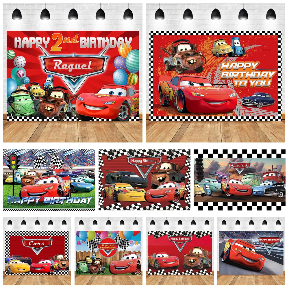 Sfondo Fotografico per Compleanno Bambino con Auto, Personalizzazione Auto Rossa con Fulmini, Decorazione per Festa di Compleanno e Baby Shower, Accessori per Foto