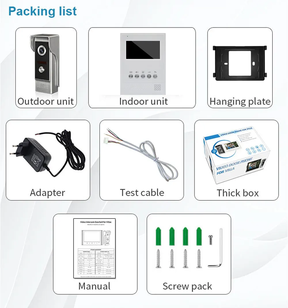 Video Intercom System Kit Wired Video Doorbell Phone Rainproof Call Panel IR Camera for Home Villa Building 1200TVL